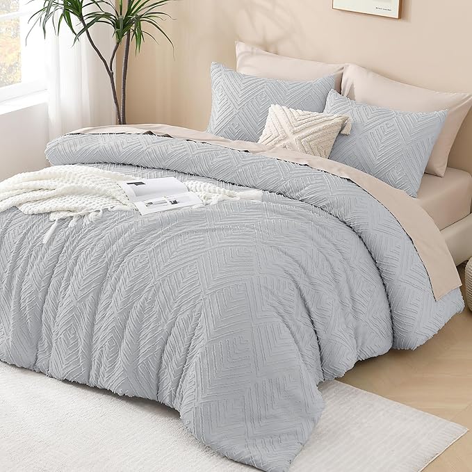 Andency Light Grey Oversized King Comforter 120''x120'', 3 Pieces Gray Super - Image 6