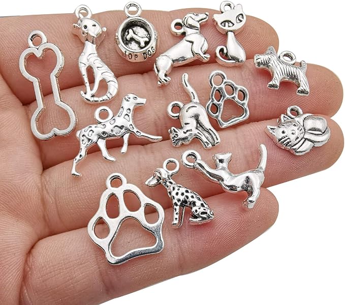 100g Craft Supplies Antique Silver Animals Cat Dog Pet Charms Pendants - Image 3