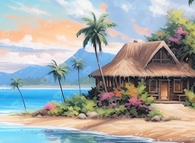 DIAMOND ART CLUB Beach Bungalow Diamond Painting Kit, Fun DIY Crafts by DIAMONDARTCLUB