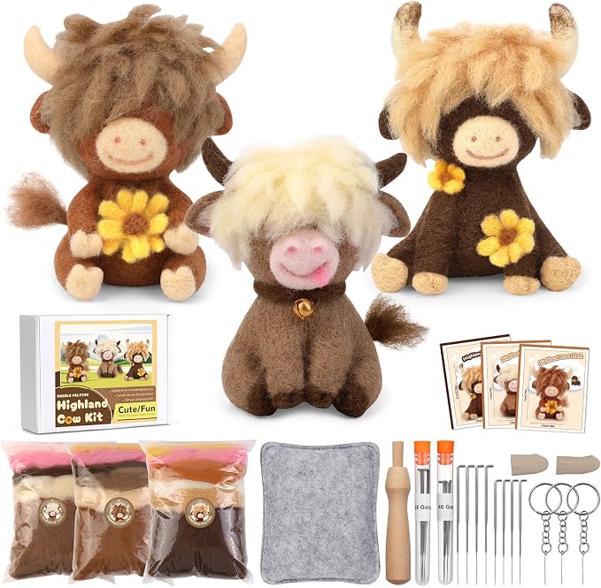 Yizzvb Needle Felting Kit, Highland Cow Family Needle Felting Kits by yizzvb