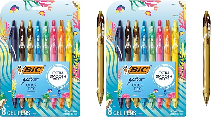 BIC Gelocity Quick Dry Ocean Themed Gel Pens, Medium Point, 8-Count -Pen Set by BIC