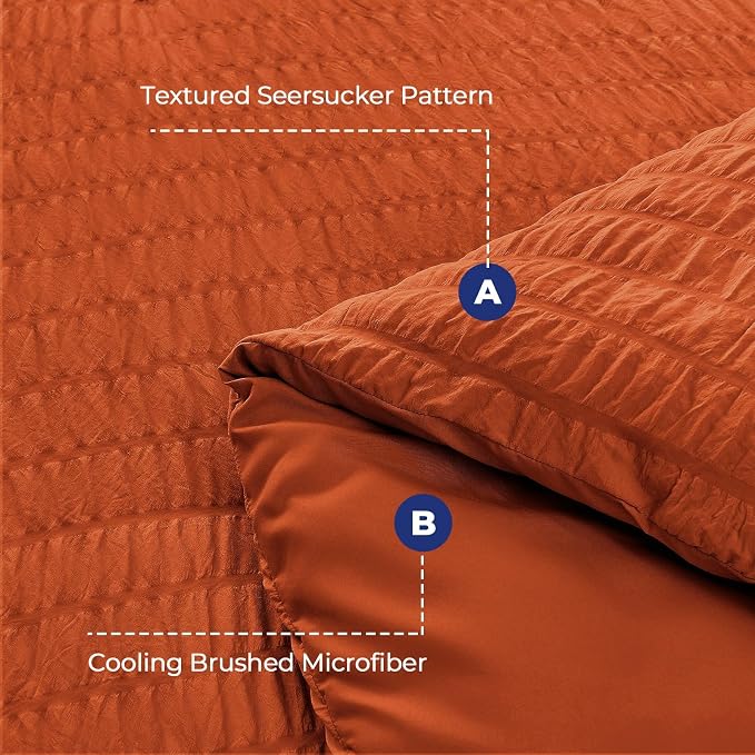 HYMOKEGE Burnt Orange King Size Comforter Set Seersucker 7 Pieces, All Season - Image 4