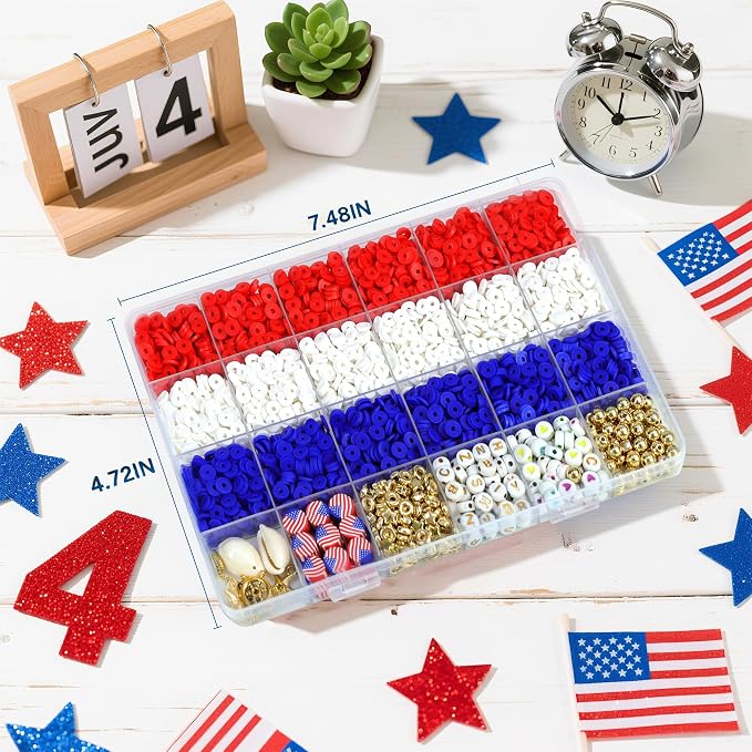Redtwo 4th of July Red White and Blue Clay Beads Bracelet Making Kit - Image 4
