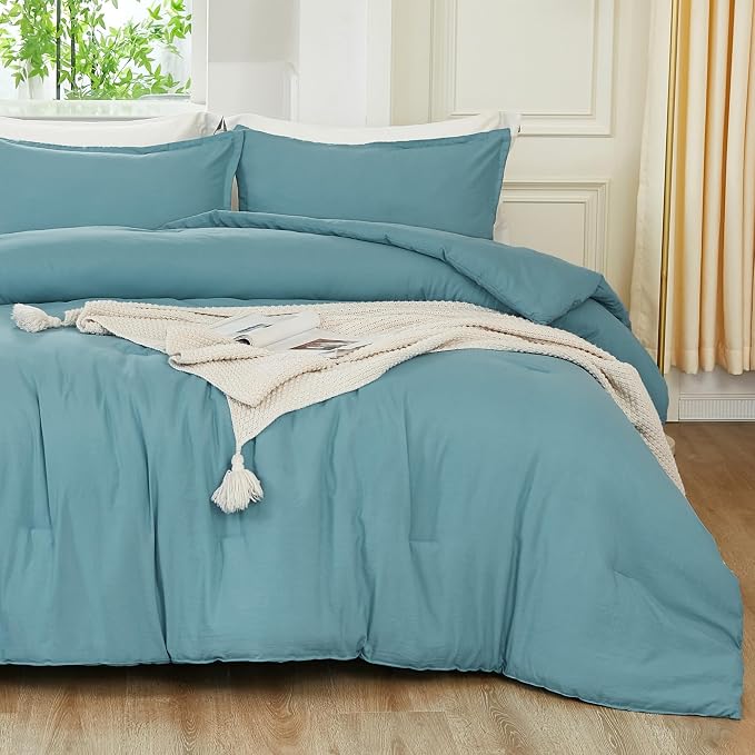 Litanika Oversized King Comforters Grayish Teal Super King Plus Size, 3 Pieces - Image 3