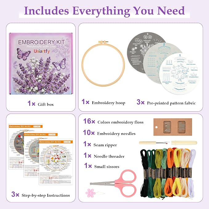 Embroidery Kit for Adult Beginners, 3 Pack Embroidery Stitches Practice Kit to - Image 2