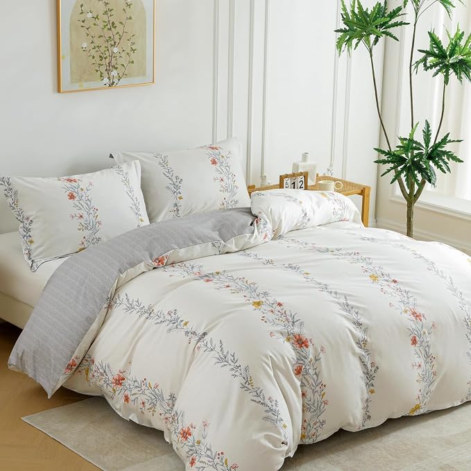 OAITE Duvet Cover Set Twin Size Floral Pattern Ultra Soft 100% Cotton Duvet - Image 5
