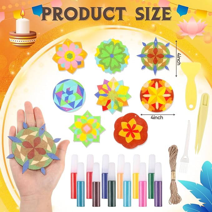 Weekgrat 48 Pcs 4 Inch Sand Painting Mandala Coloring Craft Kits Animal Wooden - Image 2