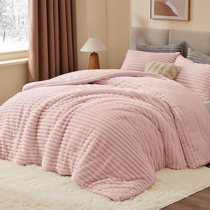BEDELITE Fleece Twin Comforter Set -Super Soft & Warm Fluffy Pink Bedding - Image 2