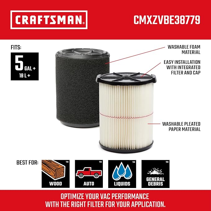 CRAFTSMAN CMXZVBE38779 Genuine 5-20 Gal. General and Wet Debris Vac Filters - Image 2