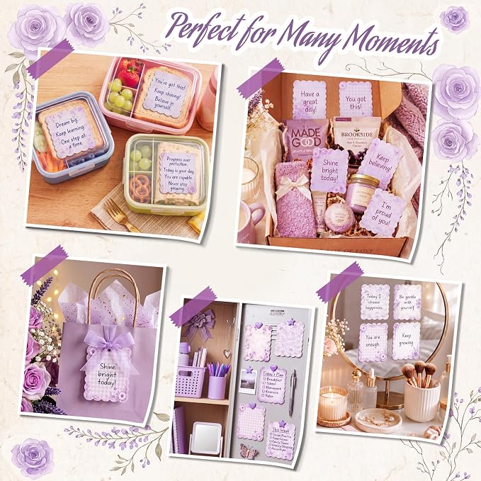 Gersoniel 9 Pcs Vintage Scalloped Sticky Notes, Aesthetic Purple Sticky Notes - Image 3