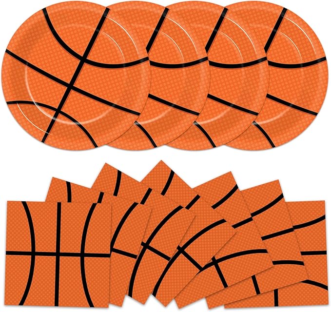 48Pcs Basketball Paper Plates and Napkins Basketball Birthday Party Decorations by Qyeahkj