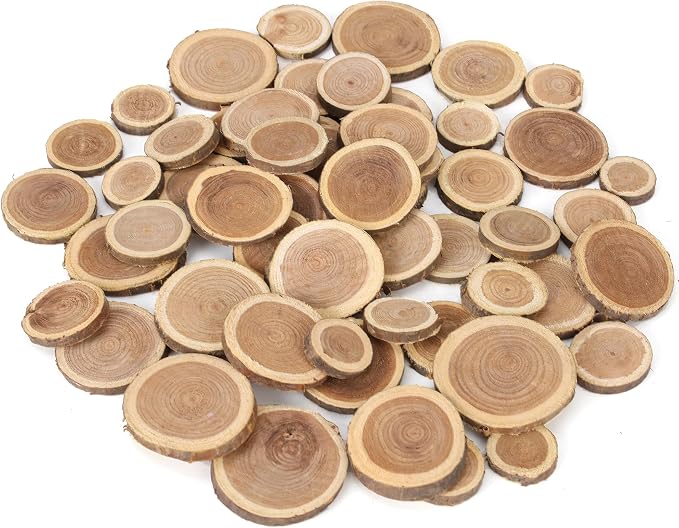 Natural Wood Slices for Crafts, 1.2"-2.5" Mini Assorted Unfinished Wood Tree by Byher