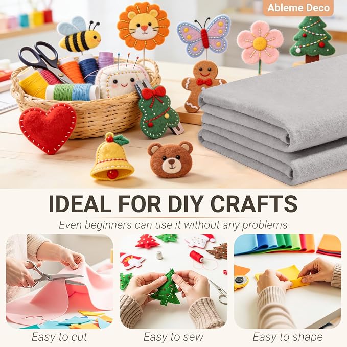 Felt Fabric Sheets 18" x 18" 1.6mm Soft Craft Felt, Light Grey | Soft Precut - Image 4