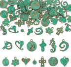 52Pcs Antique Turquoise Green Charms 13 Tibetan Style Alloy Vintage Pendants by Craftora
