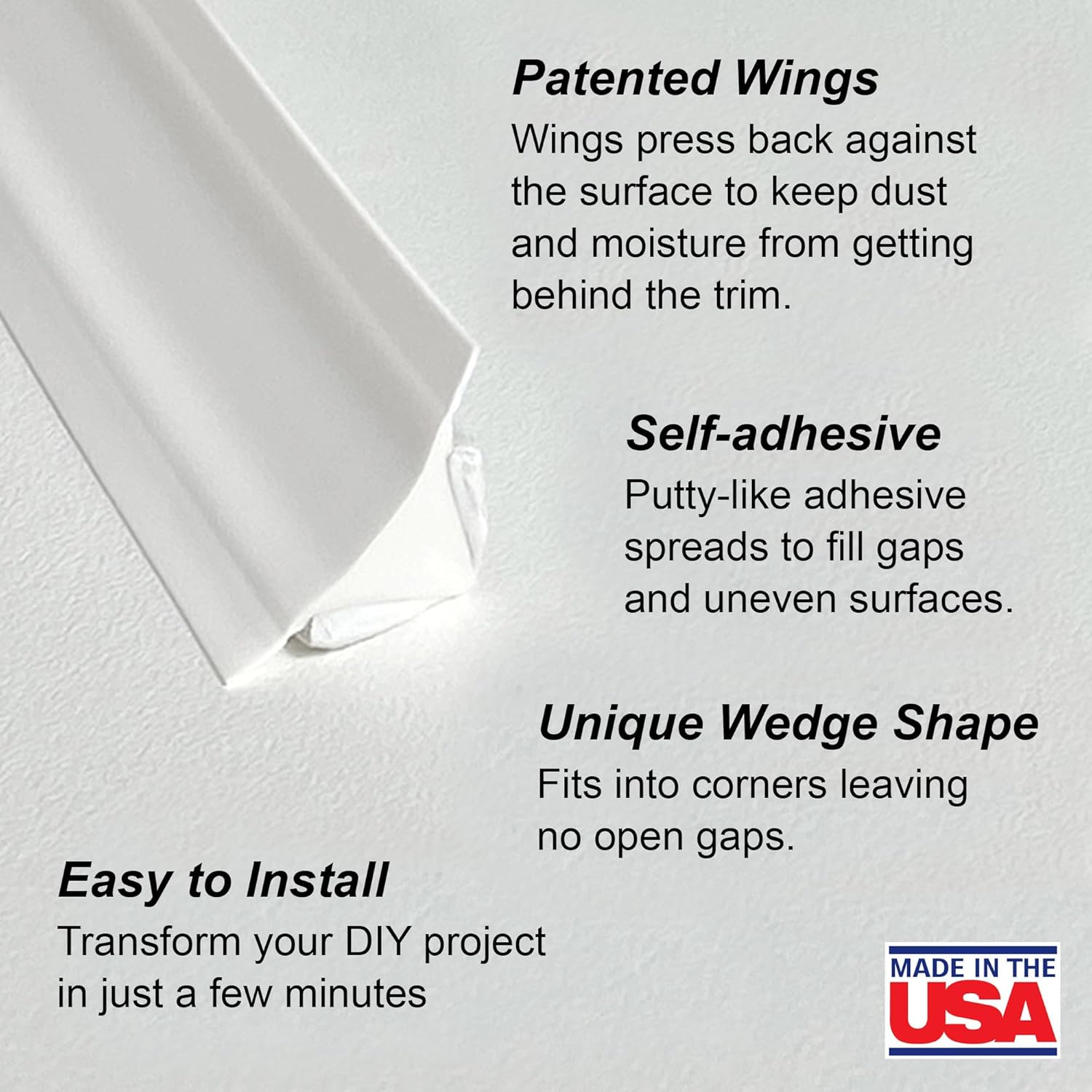 InstaTrim The Original Flexible Trim - 50ft White 1/2" Wide Caulk Tape - Adhesive Trim with Many Uses Including Caulking for Bathtubs, Sinks, Counters, Tile, Floors - Made in USA