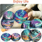 ijbnhd 8 Pcs Aurora Diamond Art Coasters Kits Landscape 4x4 inch | Diamond - Image 2
