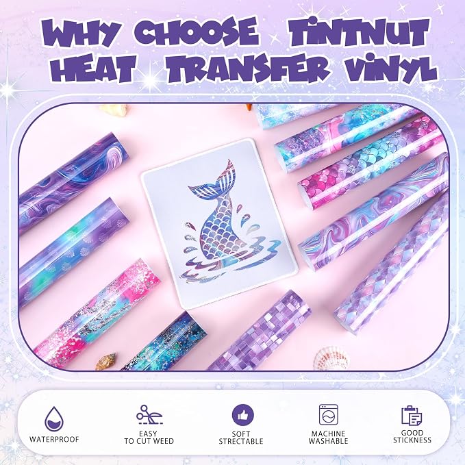 Tintnut Mermaid Ocean Heat Transfer Vinyl, 10 Sheets 12×10in Iron on Vinyl | - Image 3