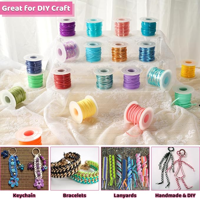 KAMJUNTAR Lanyard String Kit, 30 Rolls Gimp String Plastic Lacing Cord - Image 4