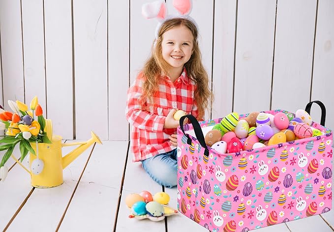Easter Gift Basket Eggs Storage Basket Kids Toys Storage Basket Organizer Box Clothes Laundry Hamper Bunny Nursery Basket with Handles