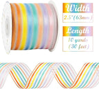 HUIHUANG Pastel Striped Sheer Wired Ribbon 2.5 inch X 10 Yards Rainbow Stripes - Image 2