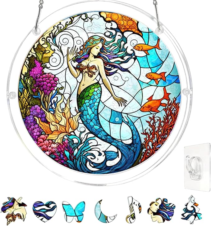 Acrylic Puzzle Suncatcher, Stained Glass Style Art DIY Puzzle by REAIJUNPIN