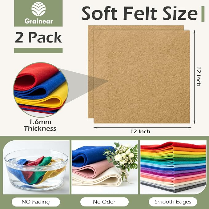 Tan Soft Felt Sheets for Crafts, 1.6mm Thick, Handmade Crafts, DIY Projects - Image 3