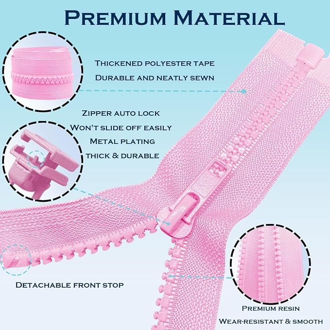 ANPURZII 2PCS #5 43 Inch Pink Separating Jacket Zippers - Image 3