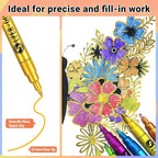SAKEYR Super Golden Metallic Paint Markers, 12 Colors Sparkle Metallic Glitter - Image 3