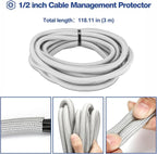 JOTO 10 Feet Cable Management Sleeve -Grey | Cord Organizer System - Image 7