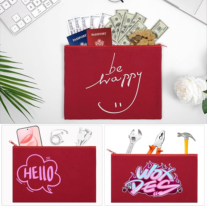 12 Pieces Cotton Canvas Makeup Bag, Blank DIY Craft Bag - Image 4