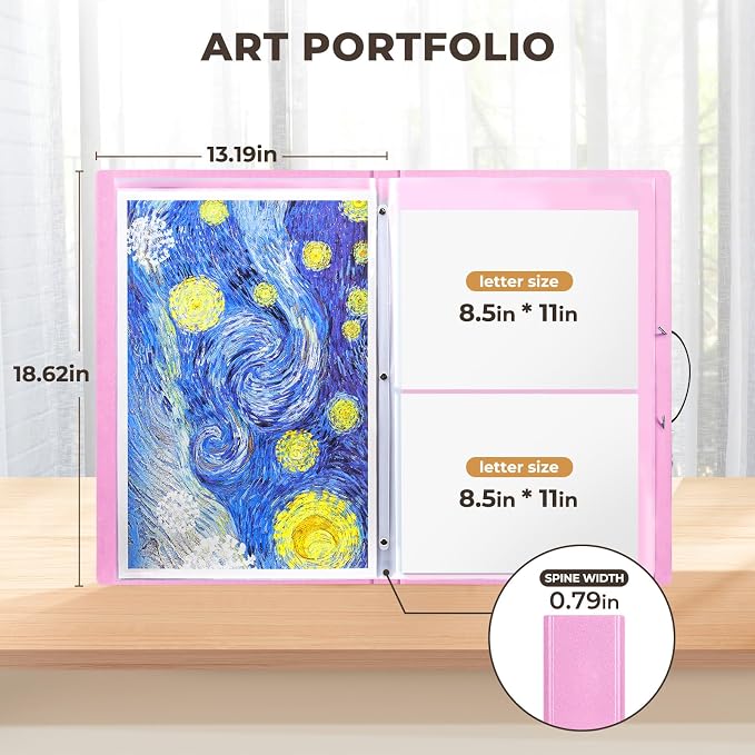 JoyCat 12 x 18 Art Portfolio Binder, 40 Acid-Free Clear Pockets Art Folder - Image 2