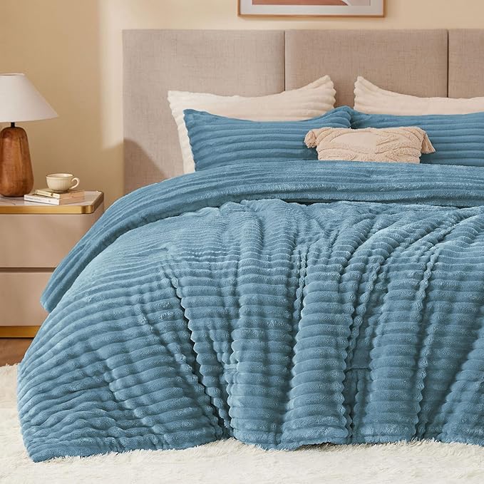 BEDELITE Fleece Twin Comforter Set -Super Soft & Warm Fluffy Blue Fog Bedding by BEDELITE