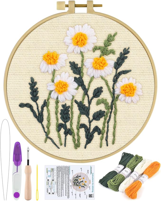 ERKOON Punch Needle Kit Beginners Adults, DIY Easy Flower Embroidery Set by ERKOON