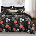 Yiran Black Red Floral Comforter Set King Size, 7 Piece Winter Comforter by Yiran