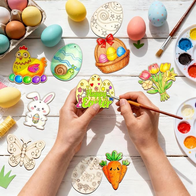 80PCS Unfinished Ornament Wood Crafts, Painting Blank Wooden Cutouts | DIY 10 - Image 5