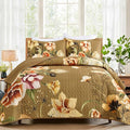 Drucon Brown Floral Quilt Set King Size 3 Pieces Brown Botanical Flower Quilt by DRUCON