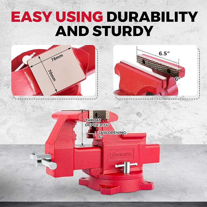 6.5" Heavy-Duty Bench Vise Ductile Iron Bench Vise 360° Swivel Bench Vice - Image 4