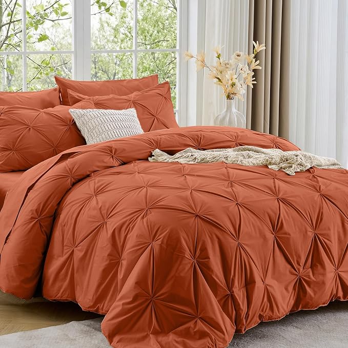 Sasttie Queen Comforter Set, 7-Piece Bed in a Bag, Pintuck Bedding Sets by SASTTIE