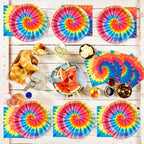 48Pcs 9In Tie Dye Plates and Napkins Rainbow Tie Dye Birthday Party Decorations - Image 5