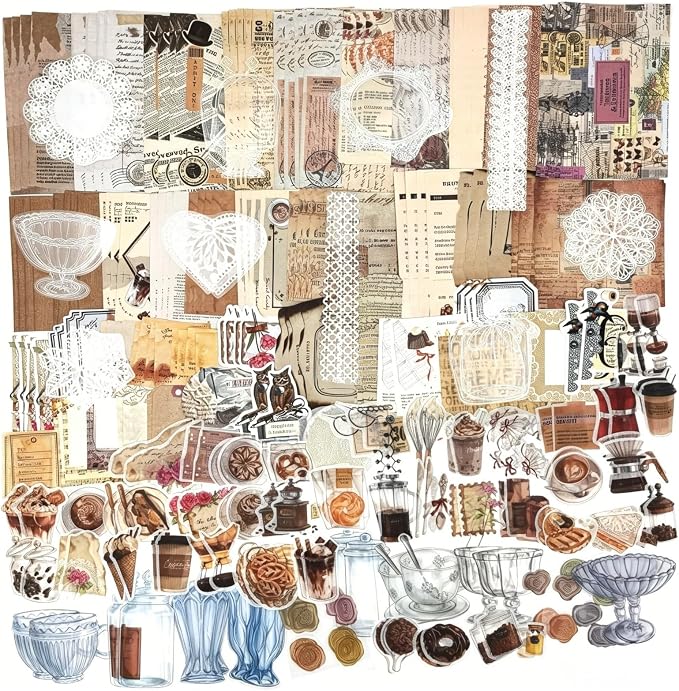 Esweny 260PCS Vintage Journaling Scrapbooking Supplies Scrapbook Sticker Paper by Esweny