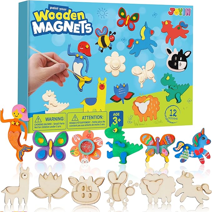 JOYIN 12 Wooden Magnet Creativity Arts & Crafts Painting Kit by JOYIN