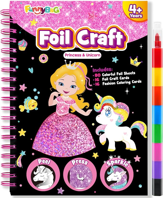 FUNNYB&G Foil Art Craft Kit for Girls 4-10 Years Old: Mess-Free & No-Glue by FUNNYBG
