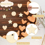 180 pcs 3 Styles Heart Star Theme Unfinished Wood Cutout Charms Flat Round - Image 3