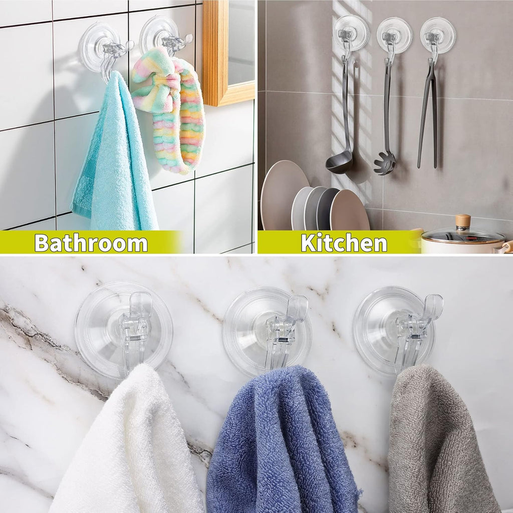 Antimbee Suction Cup Hooks, 10 Pack Reusable Suction Cup Hangers, Removable Small Suction Cups with 2 Hooks for Shower, Bathroom, Glass, Door, Windows, Kitchen, Up to 11 lbs on Smooth Surface