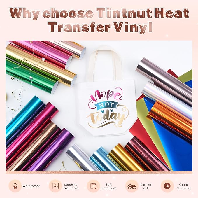 Tintnut Multicolored Holographic Heat Transfer Vinyl, Metallic foil HTV sheets - Image 3