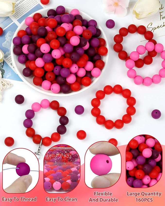 FIVEIZERO 160PCS 15mm Round Silicone Beads, Wear-resistant, Easy-clean - Image 3