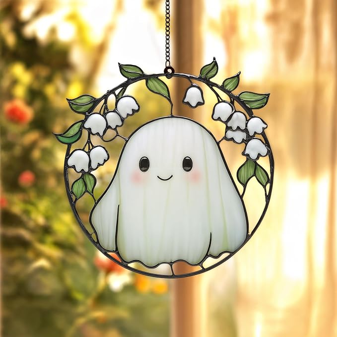 Cute Ghost in Flower Acrylic Suncatcher by Unknown