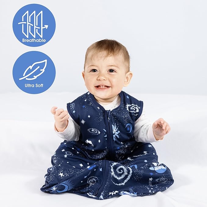 Baby Sleep Sack 18-24 Months Baby Wearable Blanket 100% Rayon Cotton 2-Way Zipper Toddler Sleeping Sack，Comfy Soft Lightweight TOG 0.3（Galaxies）
