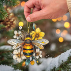 Christmas Bee Acrylic Ornament, Faux Stained Glass Acrylic Bee Hanging - Image 3