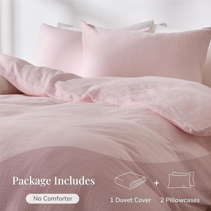 Pink Duvet Cover King, 100% Sandwashed Cotton Soft King Size Duvet Cover Set 3 - Image 4